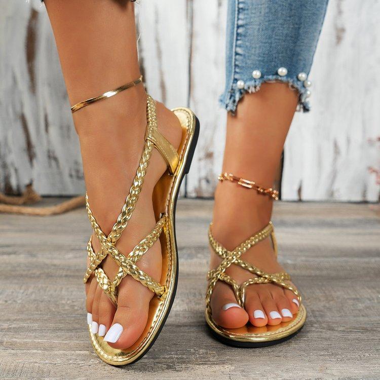 Woven Hollow Out Flat Sandals