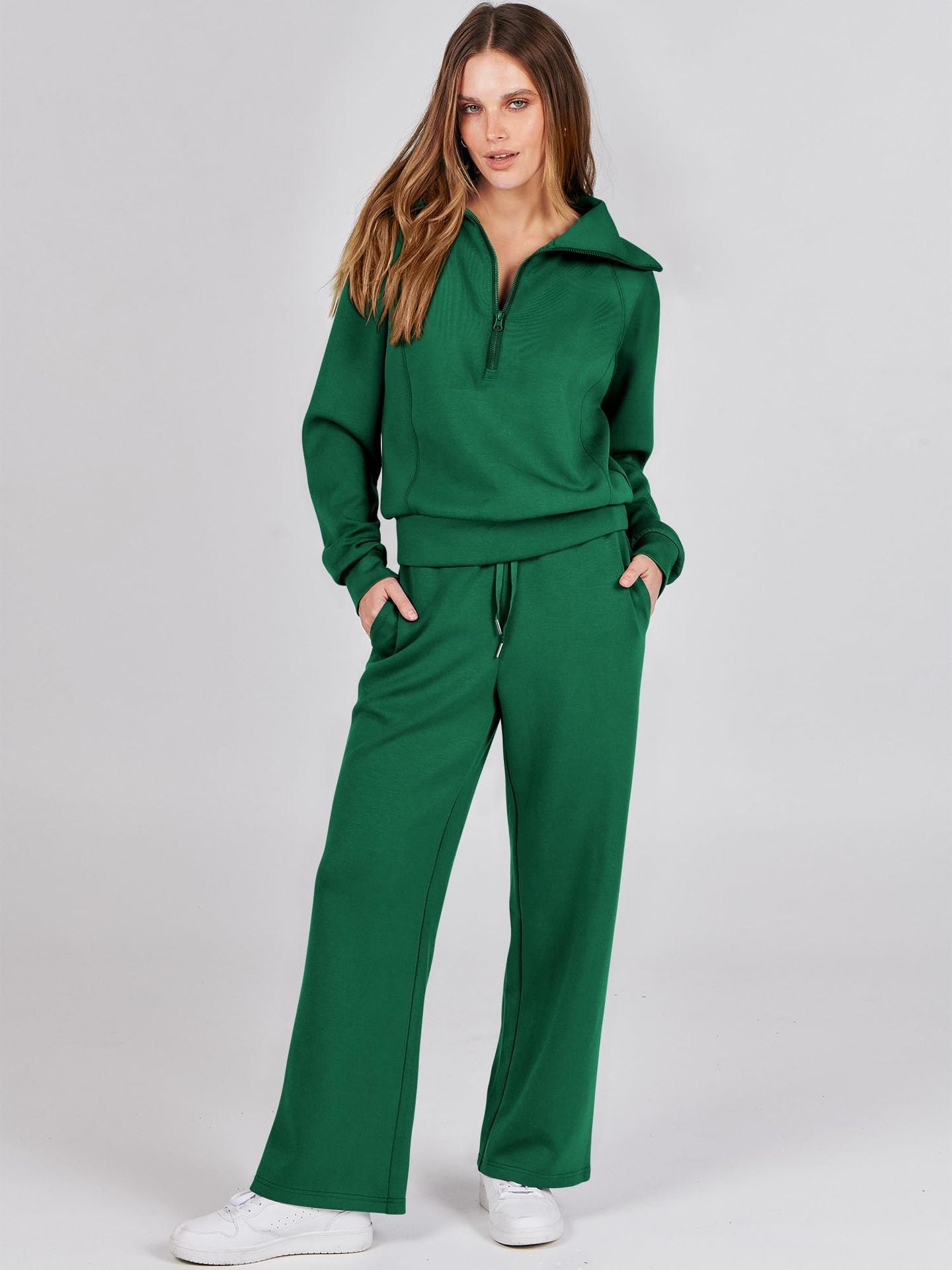 Casual Zippered Long Sleeved Two Piece Set