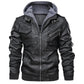 Men's Leather Jacket with Detachable Hood