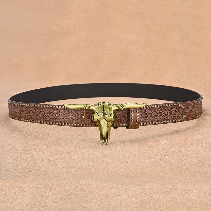 Men's Riveted Bull Head Belt