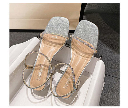 One Strap Clear Rhinestone High Heel Sandals