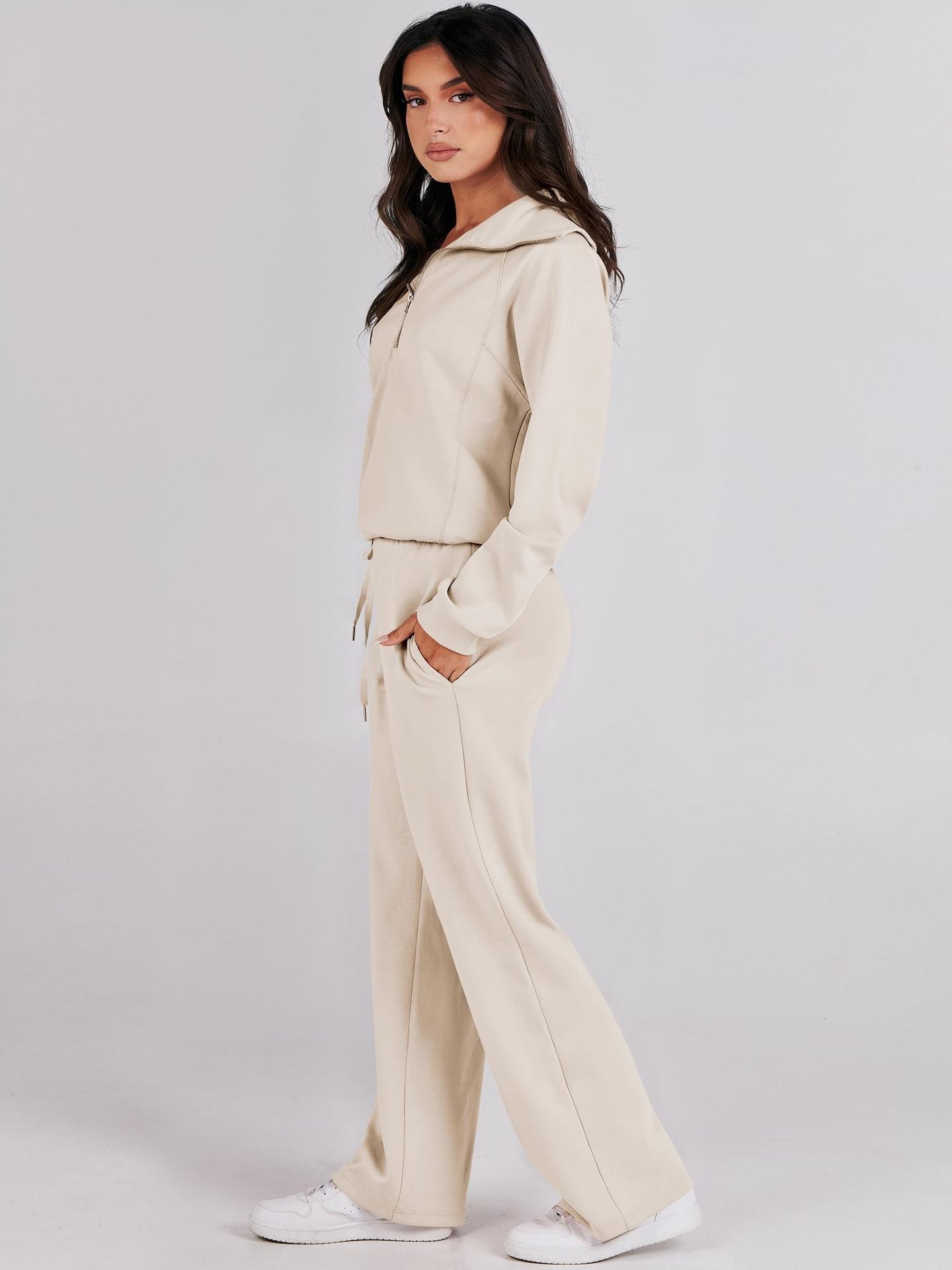 Casual Zippered Long Sleeved Two Piece Set