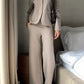 Elegant Solid Polo Collar Button Knitted Suit