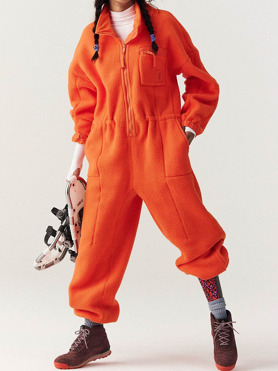 Zip Up Pockets Loose Jumpsuit