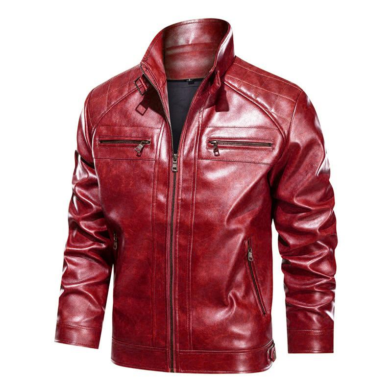 Men's Stand Collar Leather Jacket