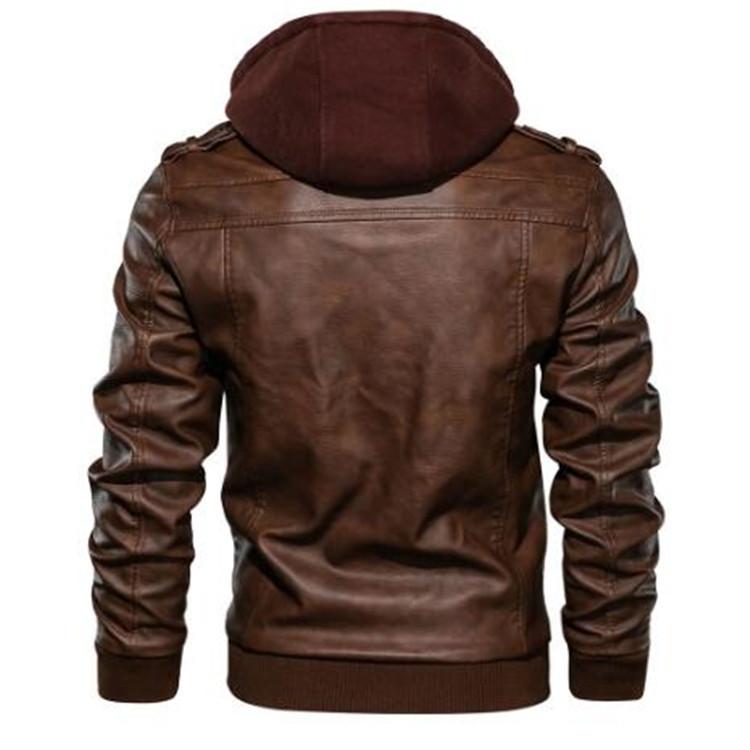 Men's Leather Jacket with Detachable Hood