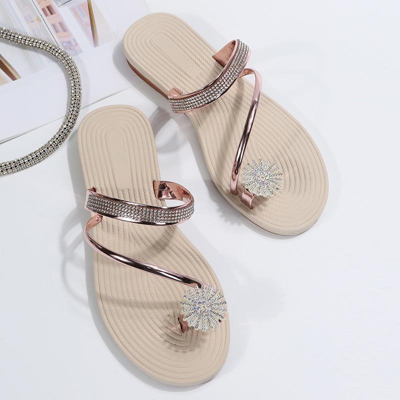 Rhinestone Flower Flat Slippers