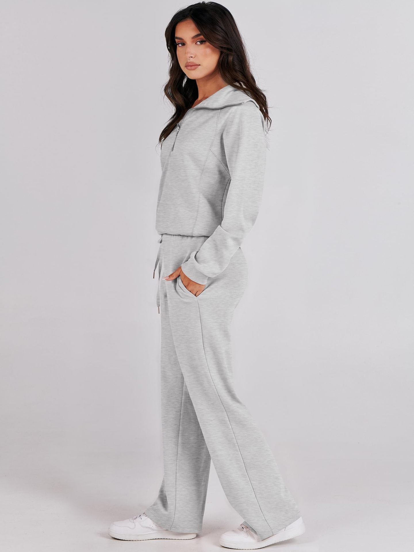 Casual Zippered Long Sleeved Two Piece Set