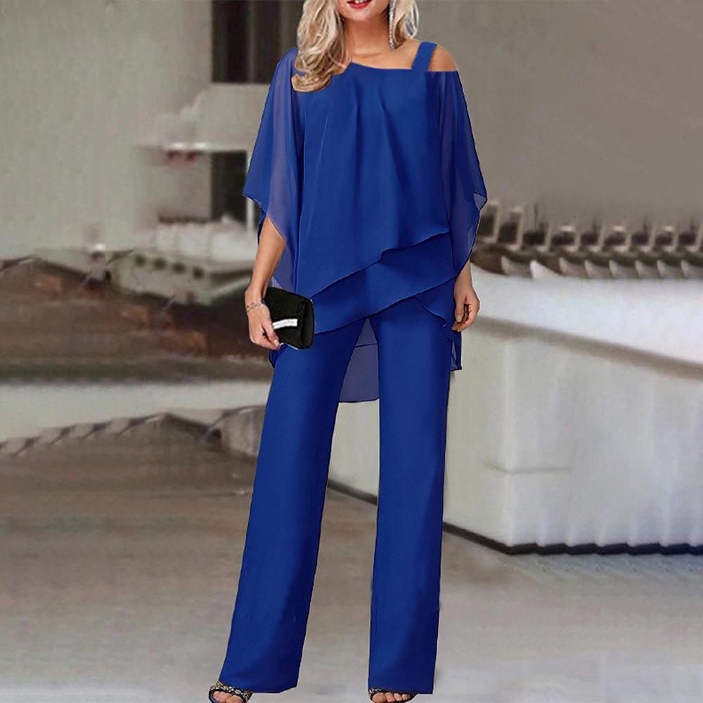 Shoulder Ruffled Tiered Top and Pants Two Piece Set