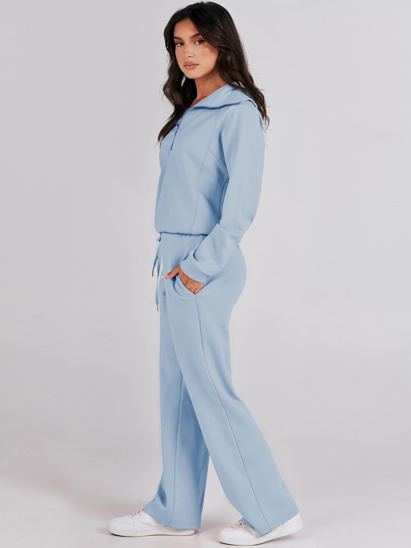 Casual Zippered Long Sleeved Two Piece Set