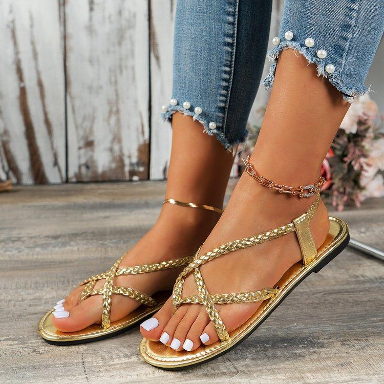 Woven Hollow Out Flat Sandals