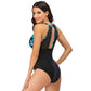 Sexy One-Piece High Neck V-Neckline Mesh Ruched Swimwear