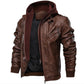 Men's Leather Jacket with Detachable Hood