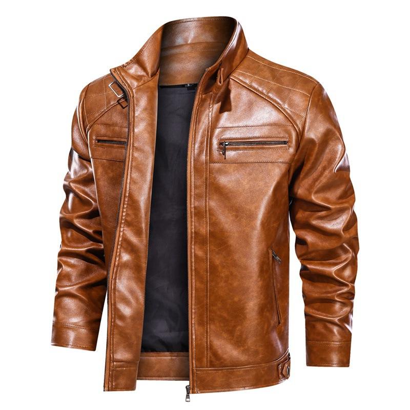 Men's Stand Collar Leather Jacket