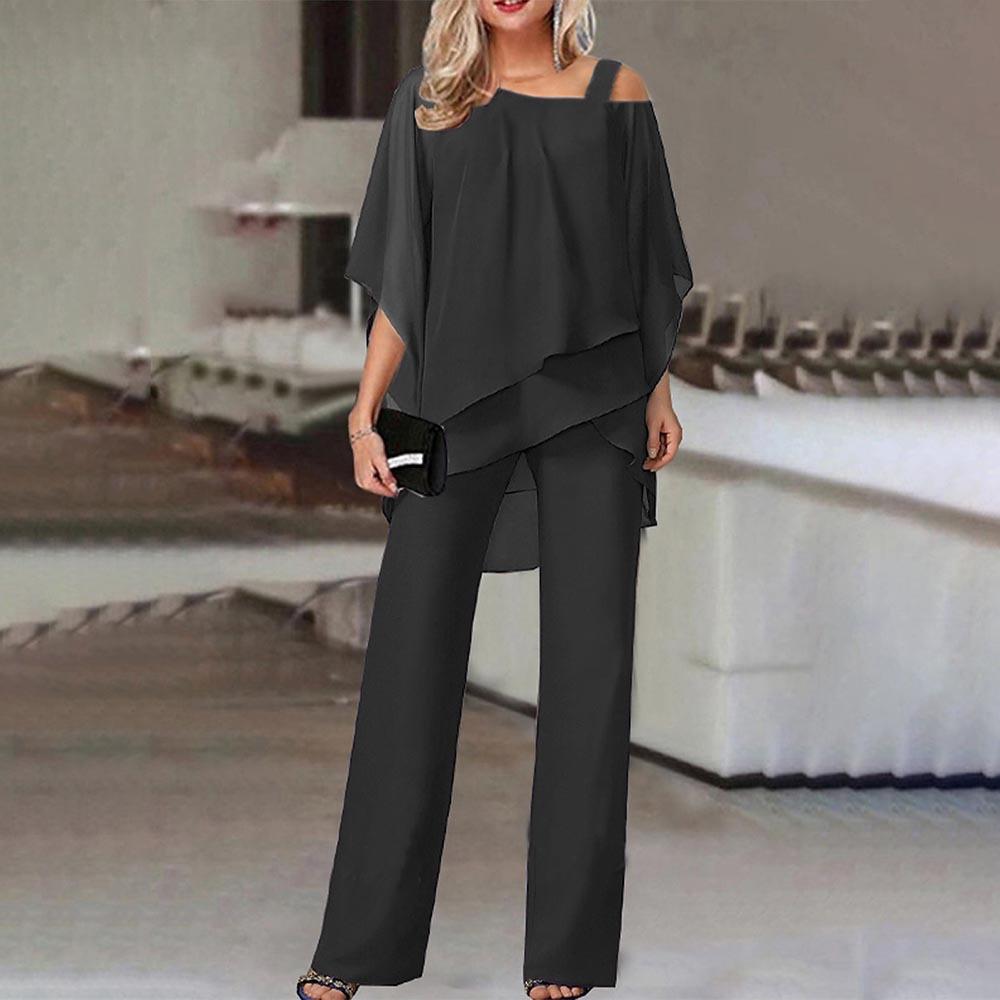 Shoulder Ruffled Tiered Top and Pants Two Piece Set