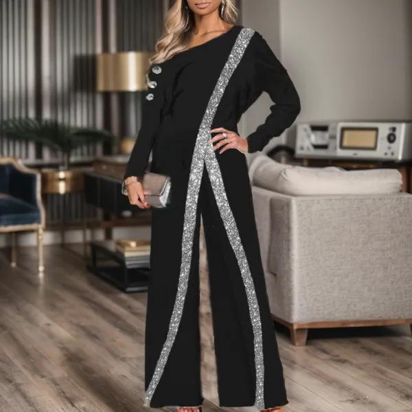 Black Sequin Design Jumpsuit