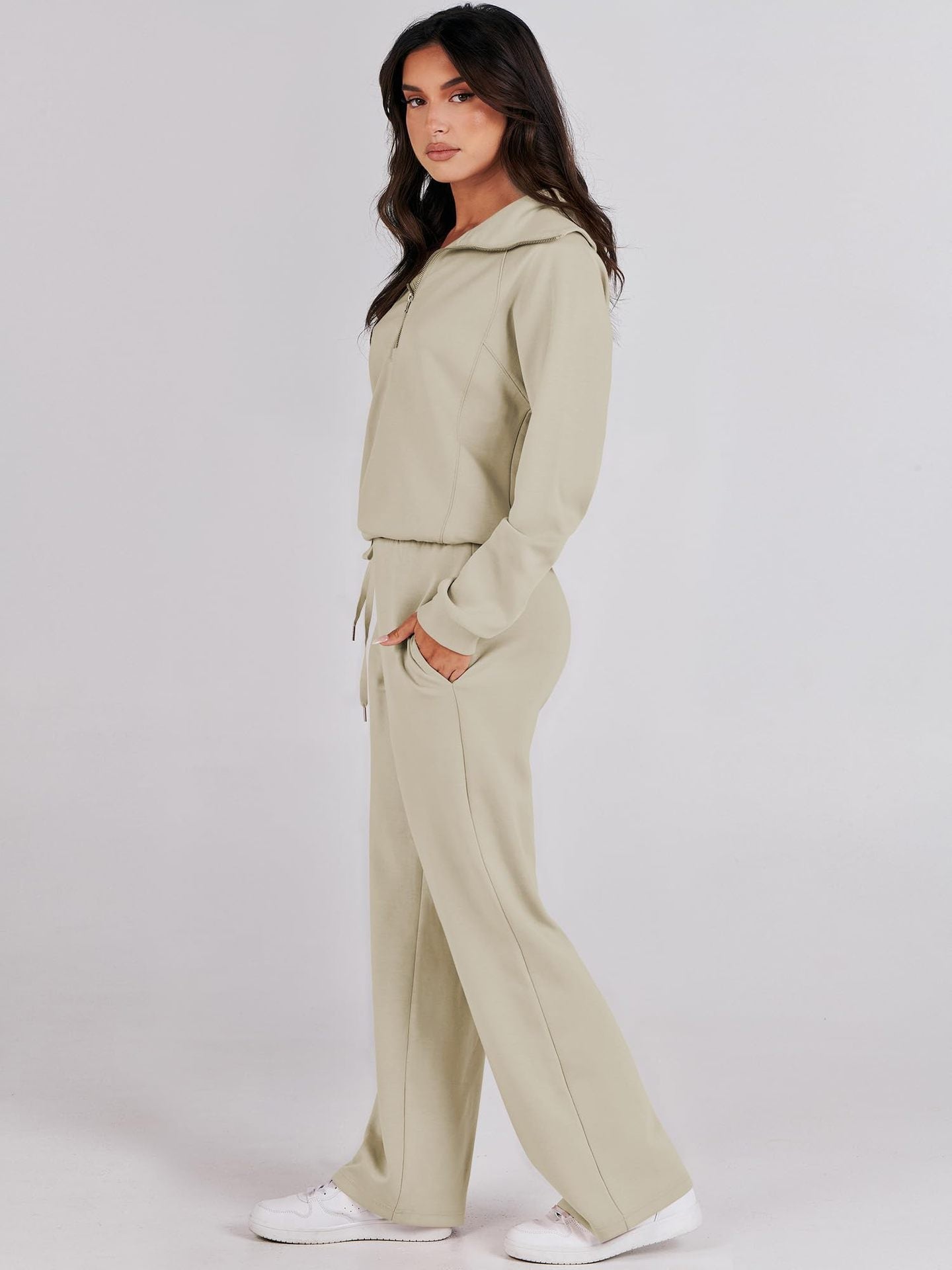 Casual Zippered Long Sleeved Two Piece Set