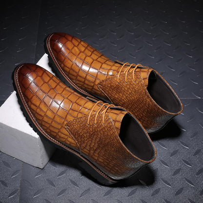 Men's Casual and Comfortable Crocodile-Patterned Formal Boots Casual Boots