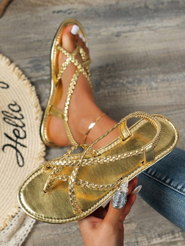 Woven Hollow Out Flat Sandals