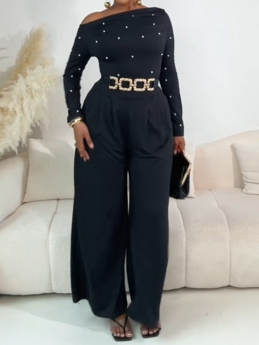 Black Jumpsuit with Rhinestone Belt