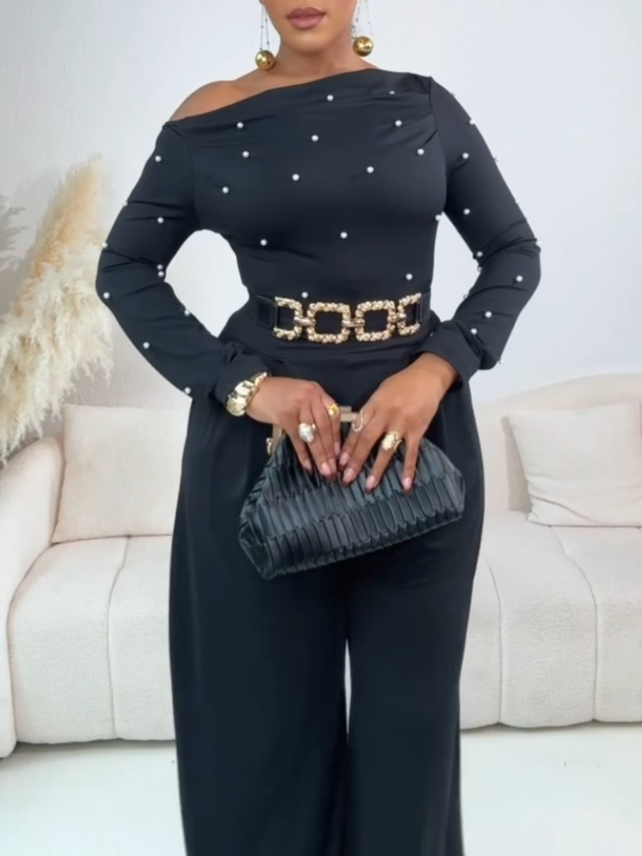 Black Jumpsuit with Rhinestone Belt