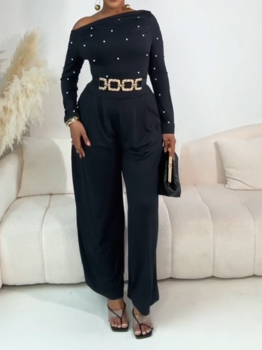 Black Jumpsuit with Rhinestone Belt