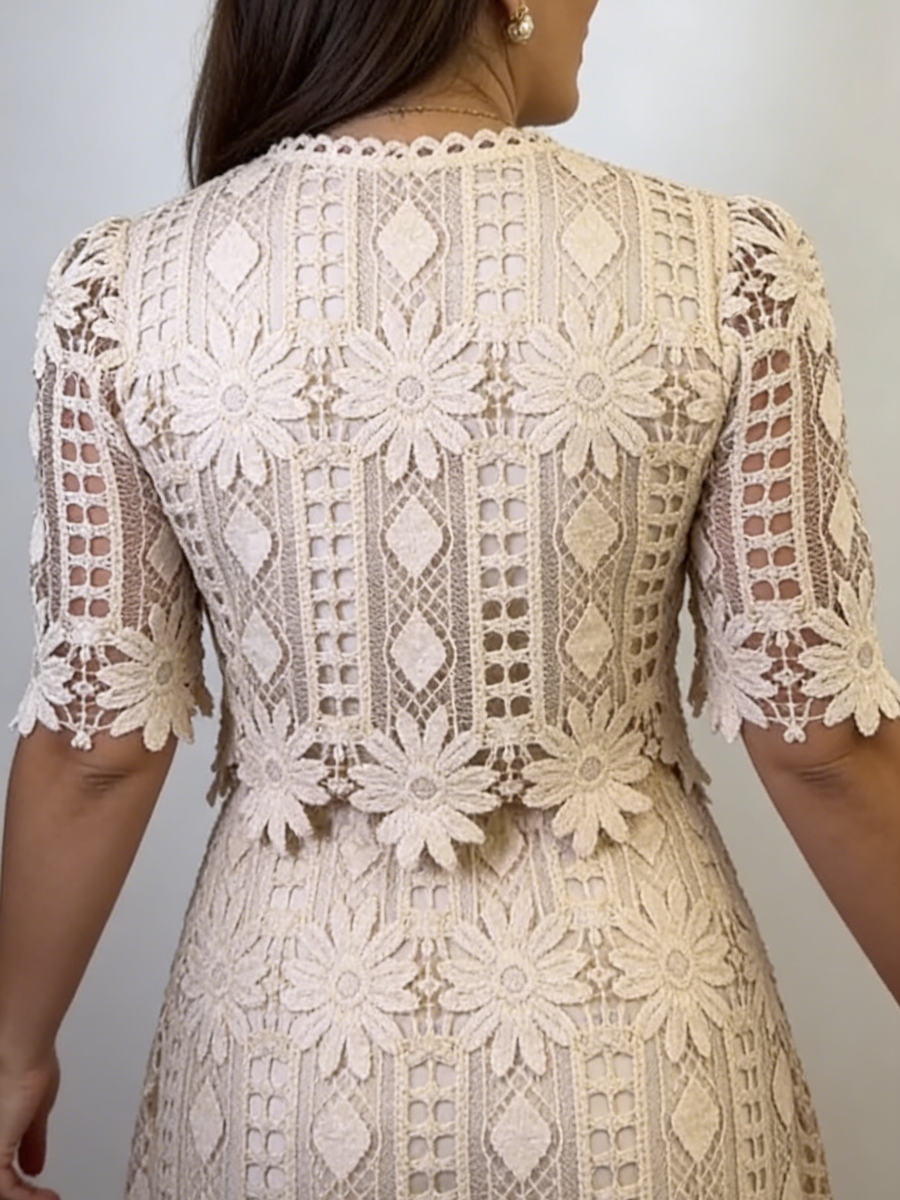 Elegant Cotton Lace Openwork Two-Piece Set