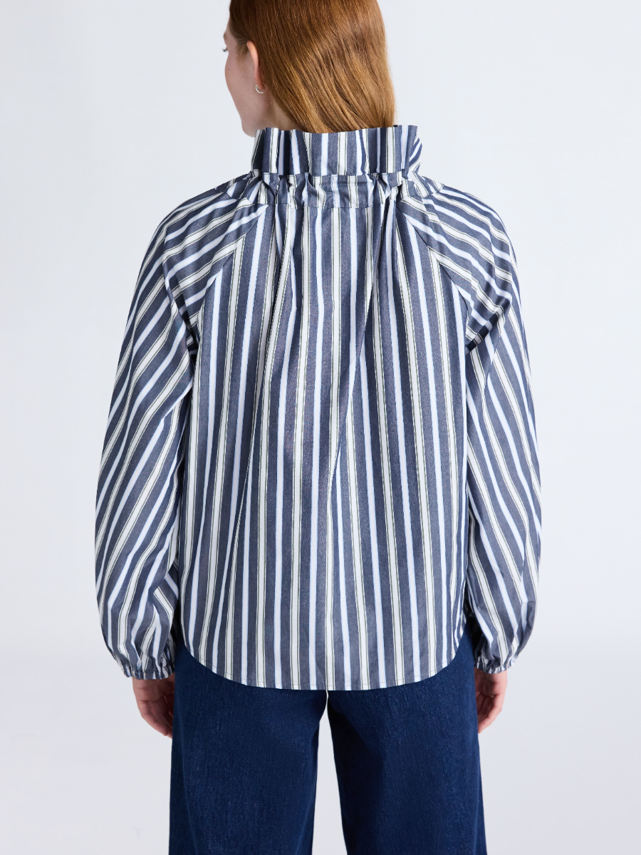 Ruffled Neck Adjustable Bow Balloon Sleeves Blouse