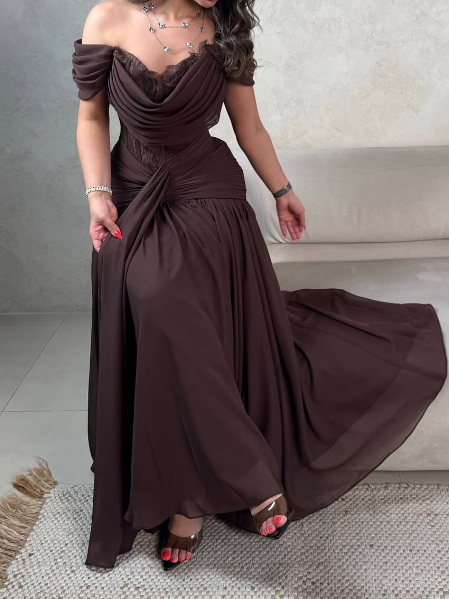 Elegant Off-Shoulder Ruched Bodice Maxi Dress