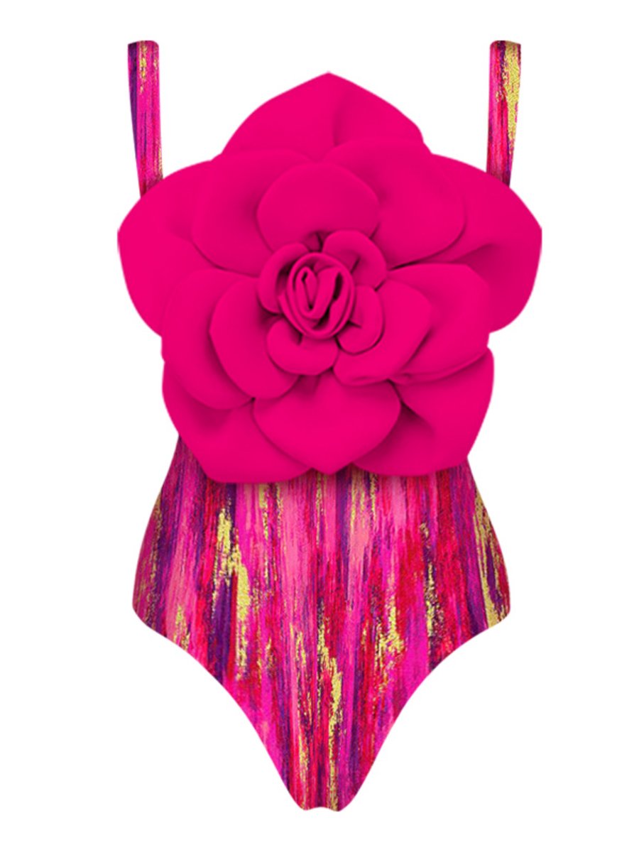 3D Pink Flower Two-piece Swimsuit