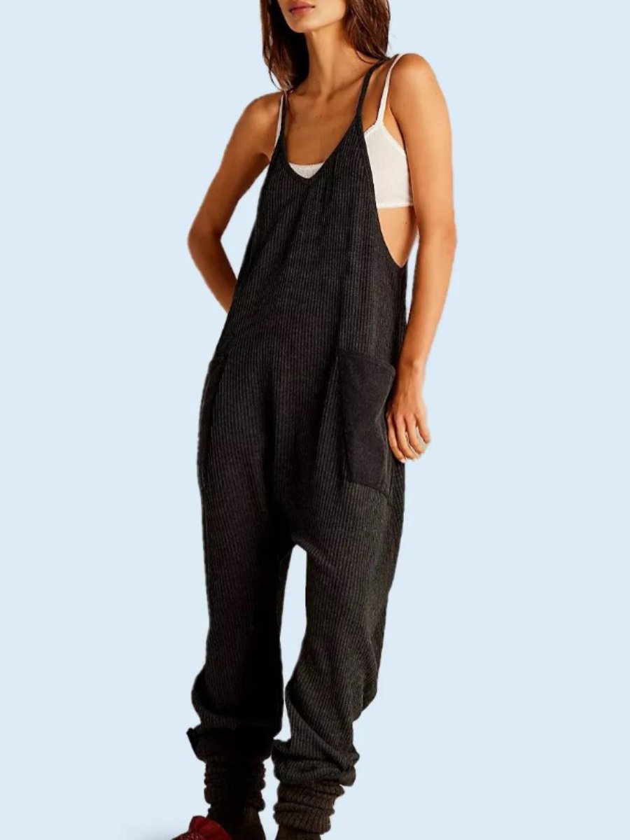 Waffle Knitted Suspenders Jumpsuit