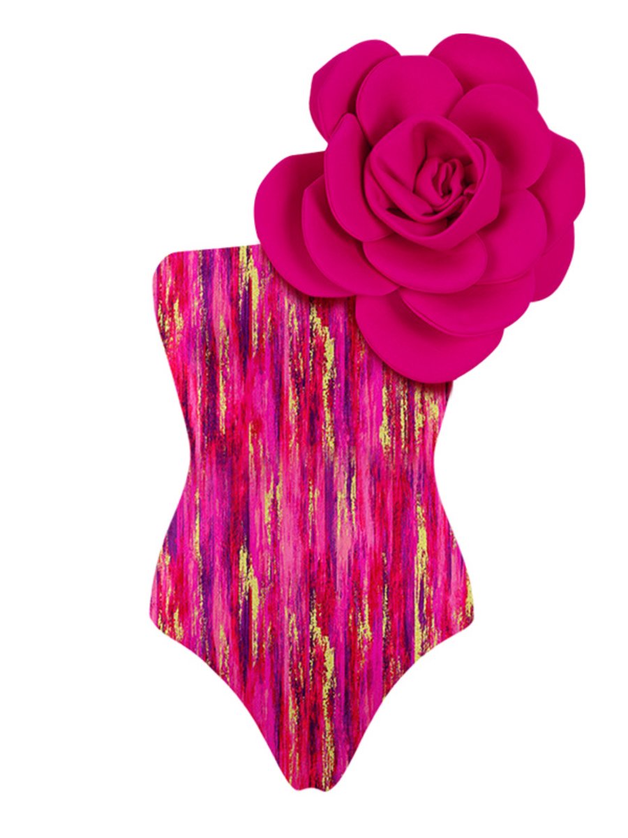 3D Pink Flower Two-piece Swimsuit