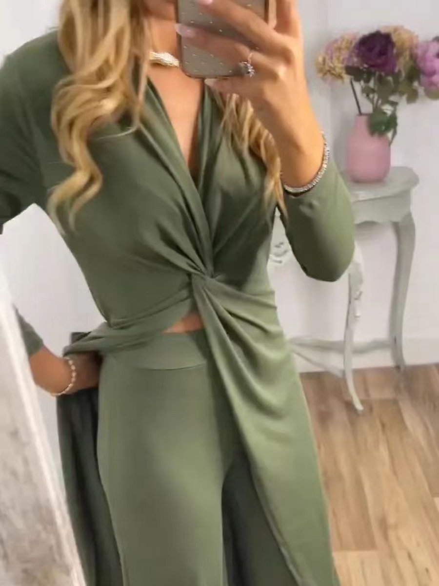 V-Neck Long Sleeve Two Piece Set