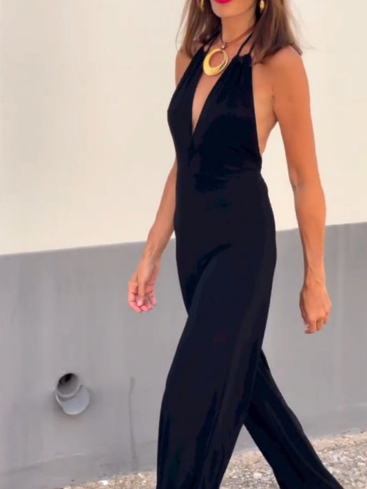 Black Sexy Backless Jumpsuit