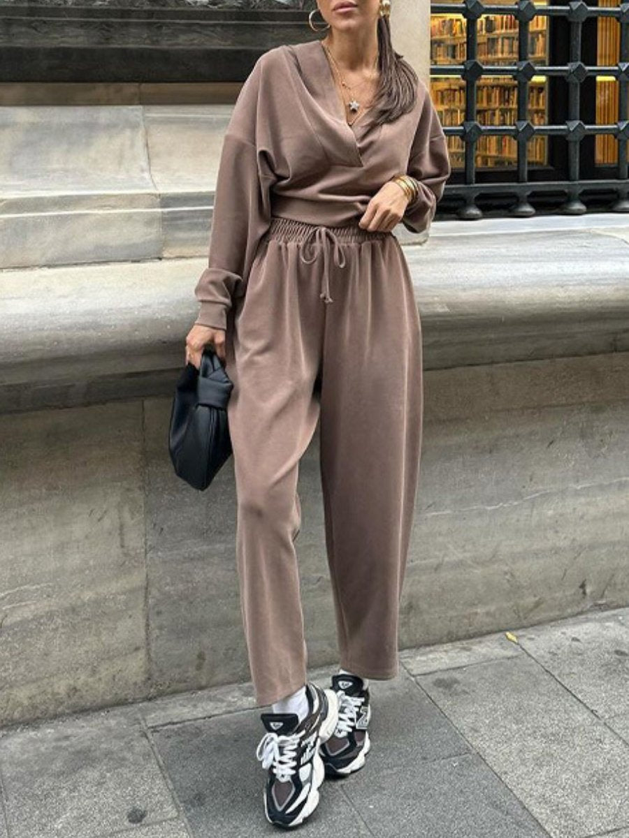 Casual Knit V Neck Two Piece Set