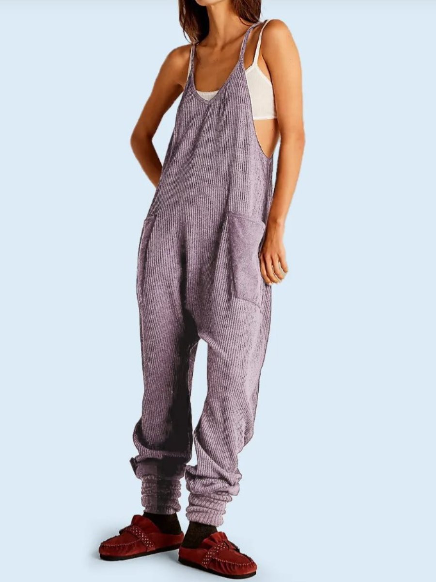 Waffle Knitted Suspenders Jumpsuit