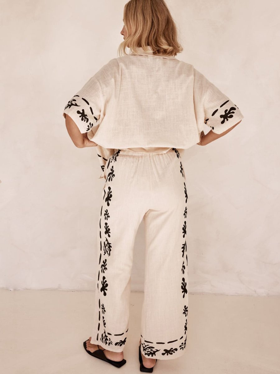 Black Printed Cream Shirt Pant Set