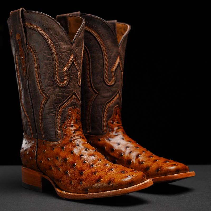 Men's Square Toe Honey Ostrich Boots