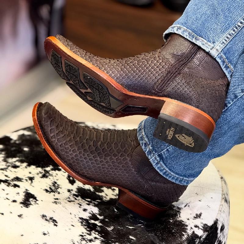 Handmade Tobacco Python Leather Boots