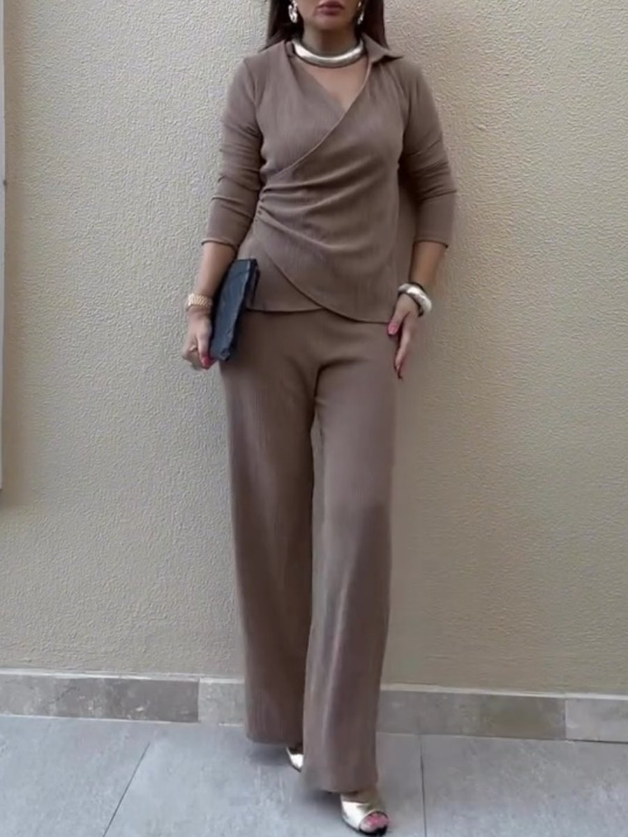 V Neck Unique Long Sleeved Two Piece Set