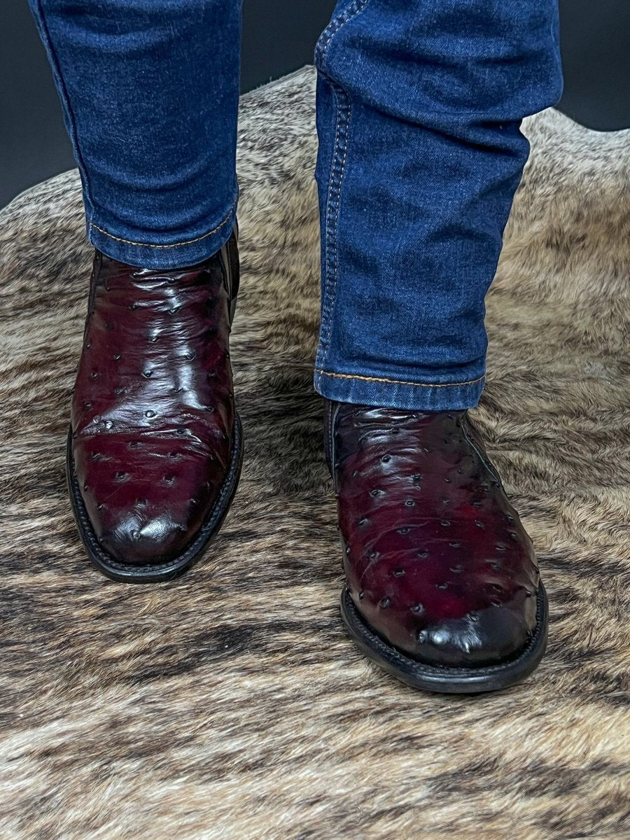 Genuine Ostrich Square Toe Western Cowboy Boot