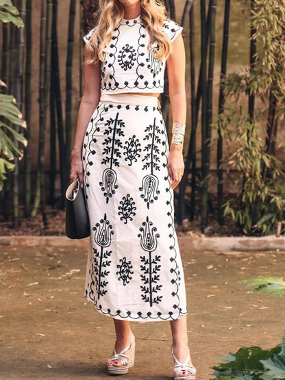 Sleeveless Printed Dress Two Piece Set