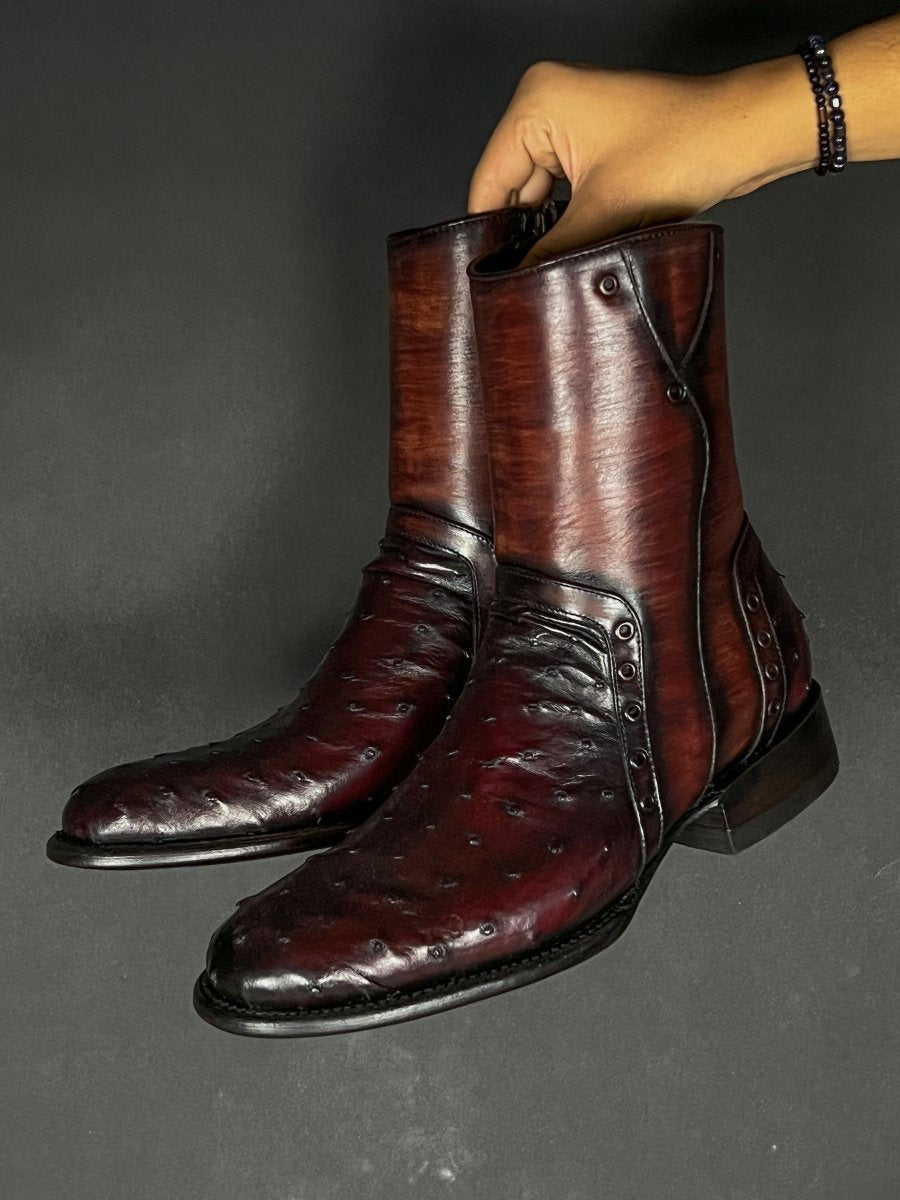 Genuine Ostrich Square Toe Western Cowboy Boot