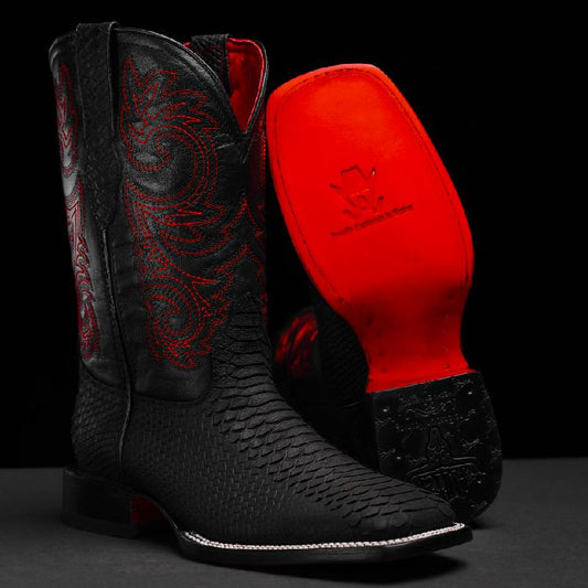 (⏰New Arrivals Promotion $20 OFF)Men's Black Square Toe Python Boots