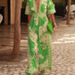 Green Printed V-Neck Jumpsuit