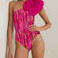 3D Pink Flower Two-piece Swimsuit