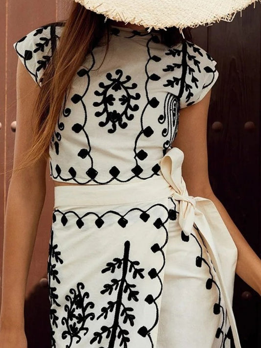 Sleeveless Printed Dress Two Piece Set