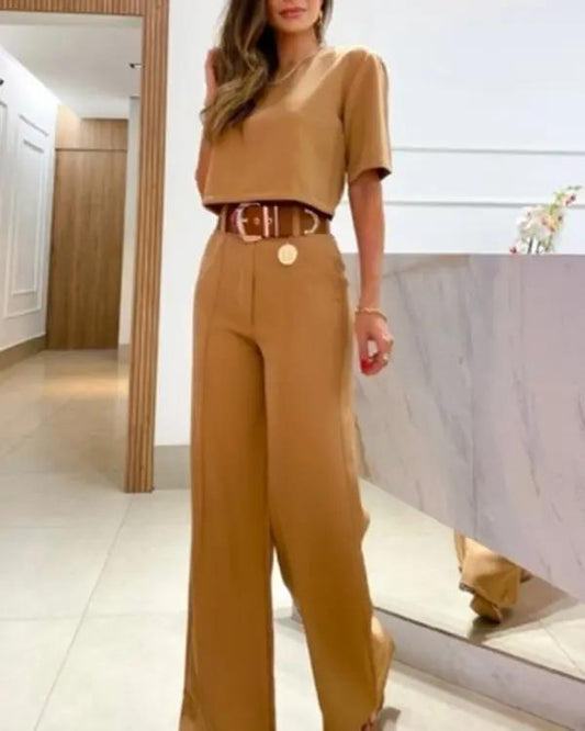 Half Sleeve Crop T-shirt & Wide Leg Pants Set