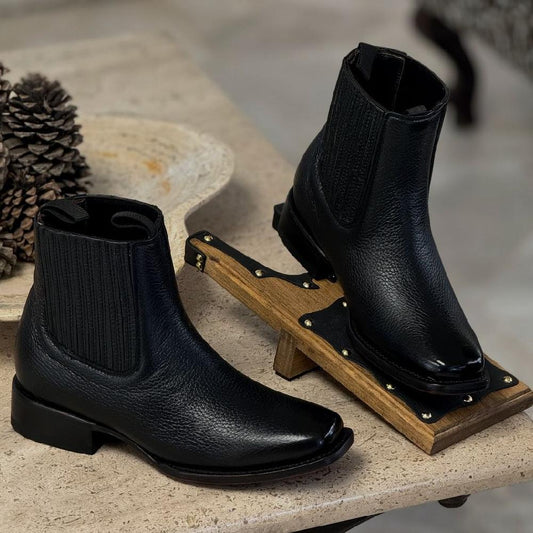 (⏰New Arrivals Promotion $10 OFF)Men's Black Square Toe Leather Ankle Boots