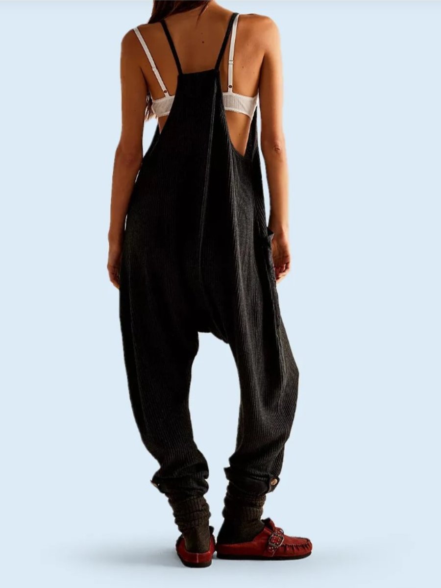 Waffle Knitted Suspenders Jumpsuit